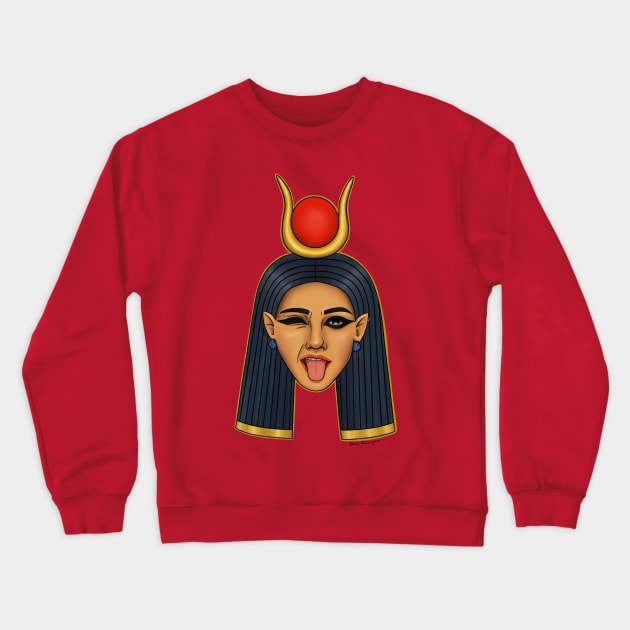 Hathor Goddess tongue out Crewneck Sweatshirt by BastetLand